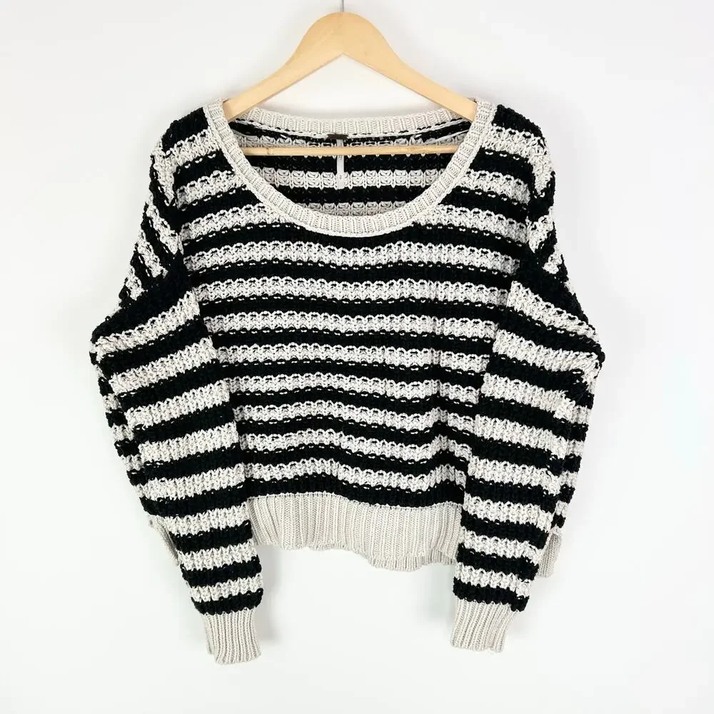 Free People Sweater Chunky Striped Black‎ and Oat Casual Women's Small